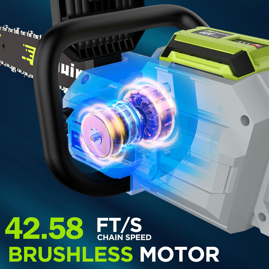 Sihuird 60V 18-Inch Cordless ChainSaw, Brushless Motor Electric Chainsaw with 2 x 6.0Ah Battery and Charger, Tool-free Chain Tension & Auto Lubrication for Tree, Wood Cutting, Courtyard, Household